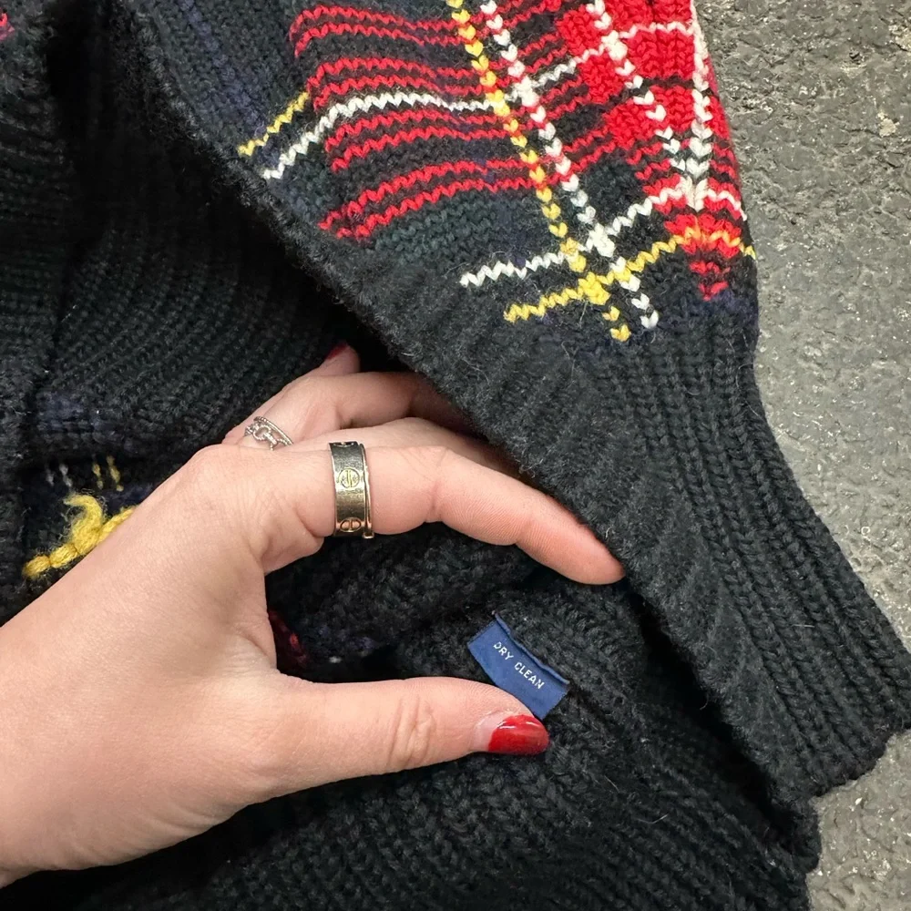 Polo Ralph Lauren Plaid Vintage Wool Sweater Women’s Black Small Preppy Cricket - Picture 4 of 6